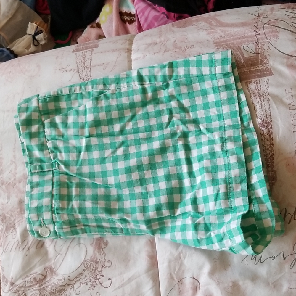 Merona Retro Style Green Gingham Shorts Size 16 - Picture 4 of 7